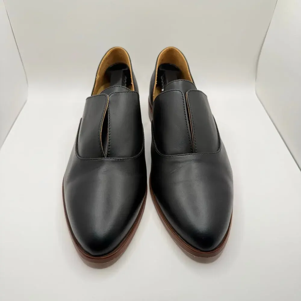 Nisolo Woman’s Emma‎ d’Orsay Oxford 2.0 Black Leather Slip On Shoes- Size 9.5